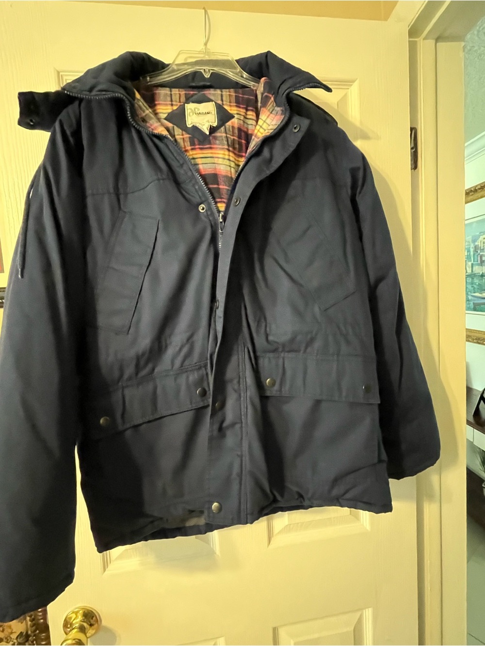 Men's Navy Winter Coat with Plaid Lining Haband medium